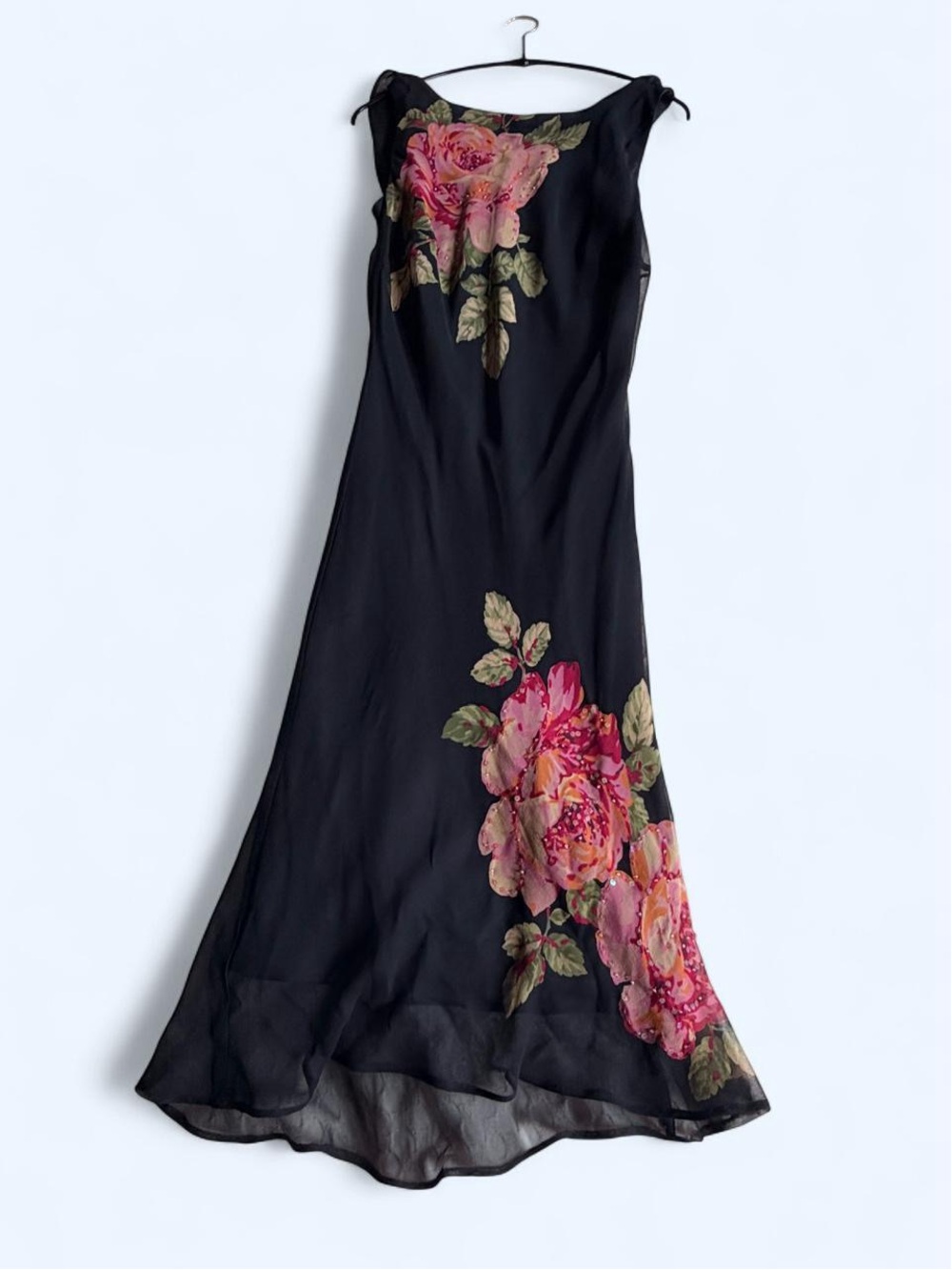 Vintage Y2K Robbie Bee Silk Rose Sequin Floral Dress Size 8